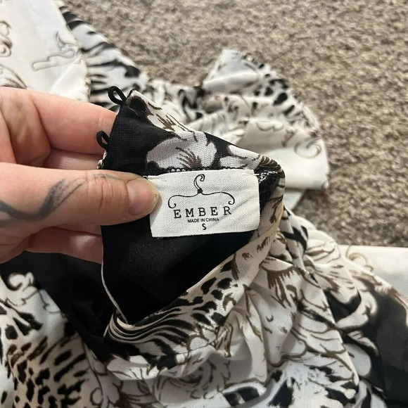 Ember‎ Mock Neck Blouse Floral Business Casual Blouson Sleeve Office Career Crop - Picture 4 of 14